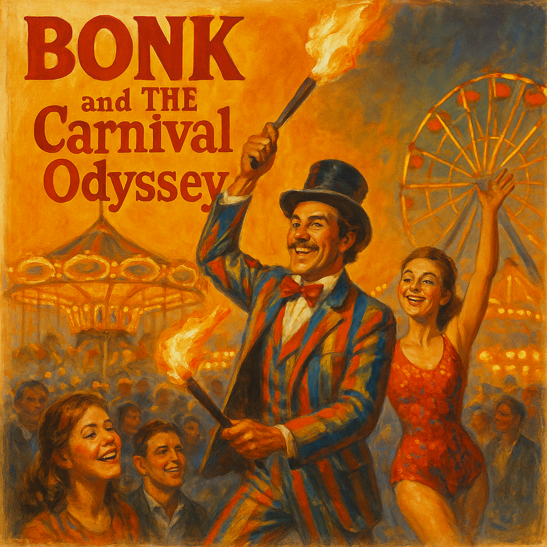 Vintage movie poster for "BONK and The Carnival Odyssey" showcasing BONK trading competition on Cube Exchange, capturing excitement and celebration. Vintage movie poster for "BONK and The Carnival Odyssey" showcasing BONK trading competition on Cube Exchange, capturing excitement and celebration.