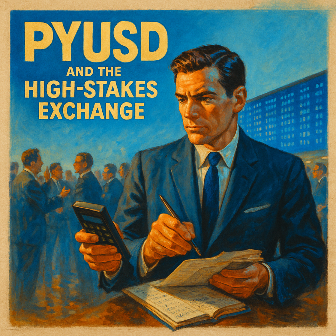 Vintage movie poster for "PYUSD and The High-Stakes Exchange" trading competition on Cube Exchange, showcasing ambition and opportunity. Vintage movie poster for "PYUSD and The High-Stakes Exchange" trading competition on Cube Exchange, showcasing ambition and opportunity.