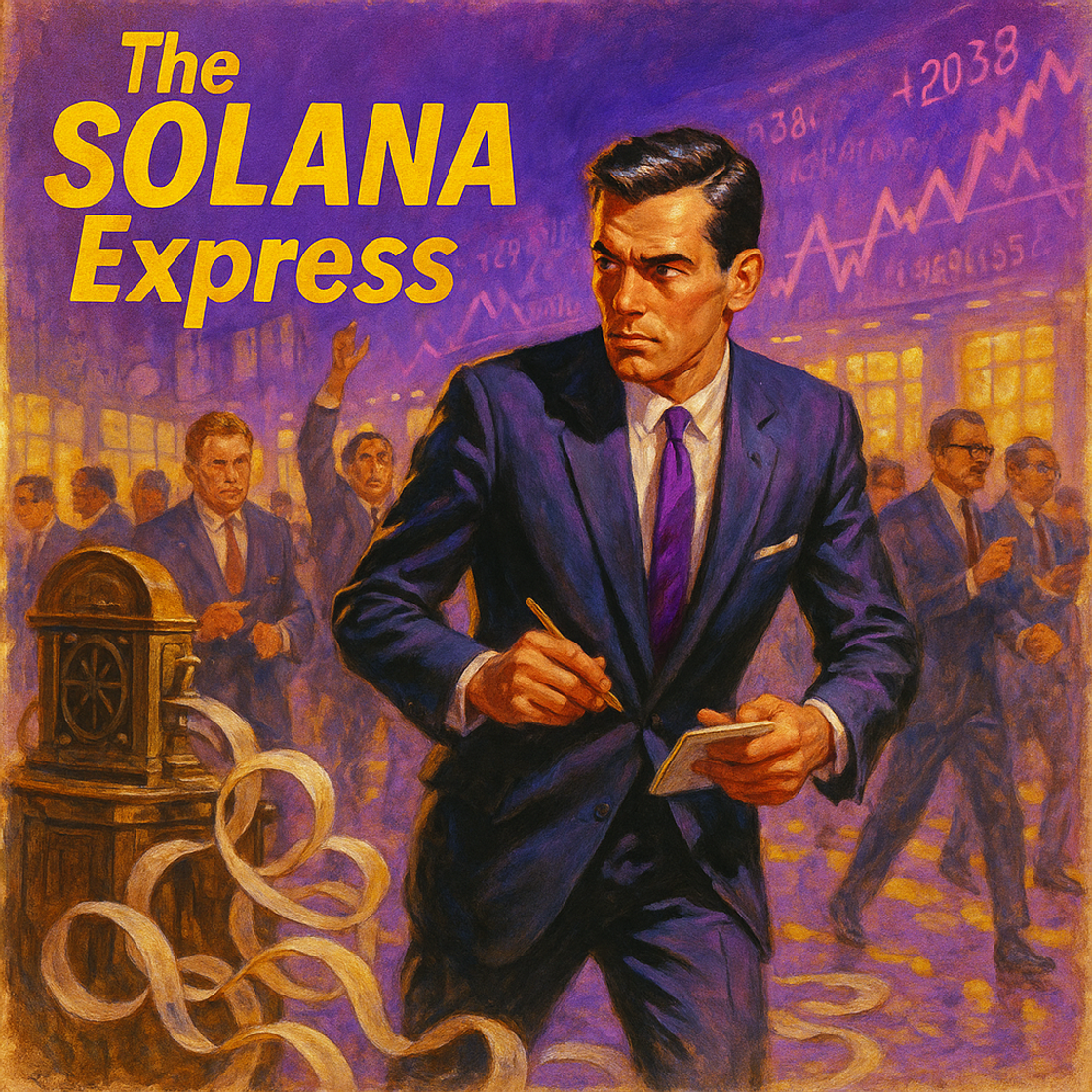 Vintage movie poster for "The SOLANA Express" showcasing a thrilling racing scene in a SOL trading competition on Cube Exchange. Vintage movie poster for "The SOLANA Express" showcasing a thrilling racing scene in a SOL trading competition on Cube Exchange.