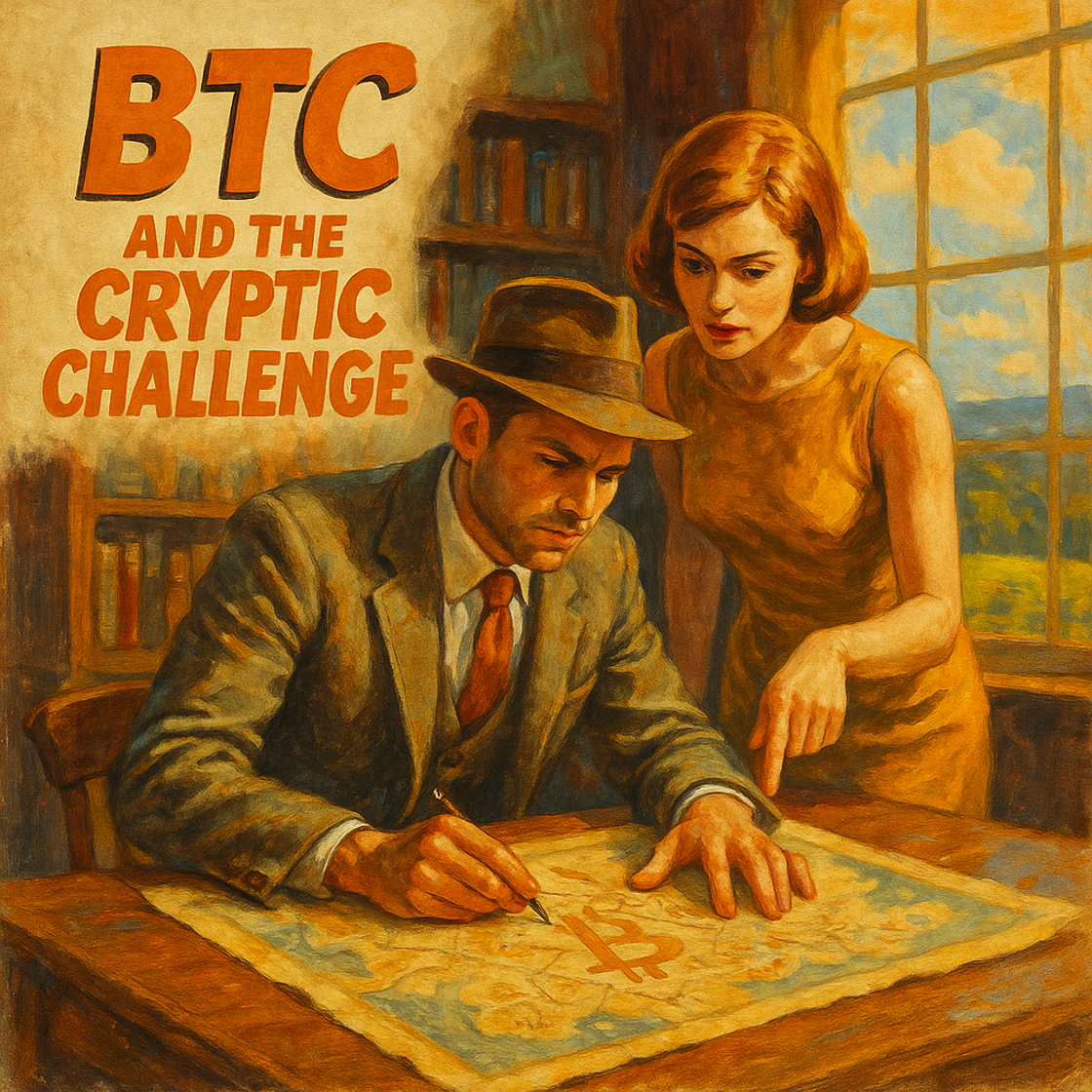 BTC trading competition on Cube Exchange, vintage treasure hunt poster style, intense mood, electrifying financial strategy. BTC trading competition on Cube Exchange, vintage treasure hunt poster style, intense mood, electrifying financial strategy.