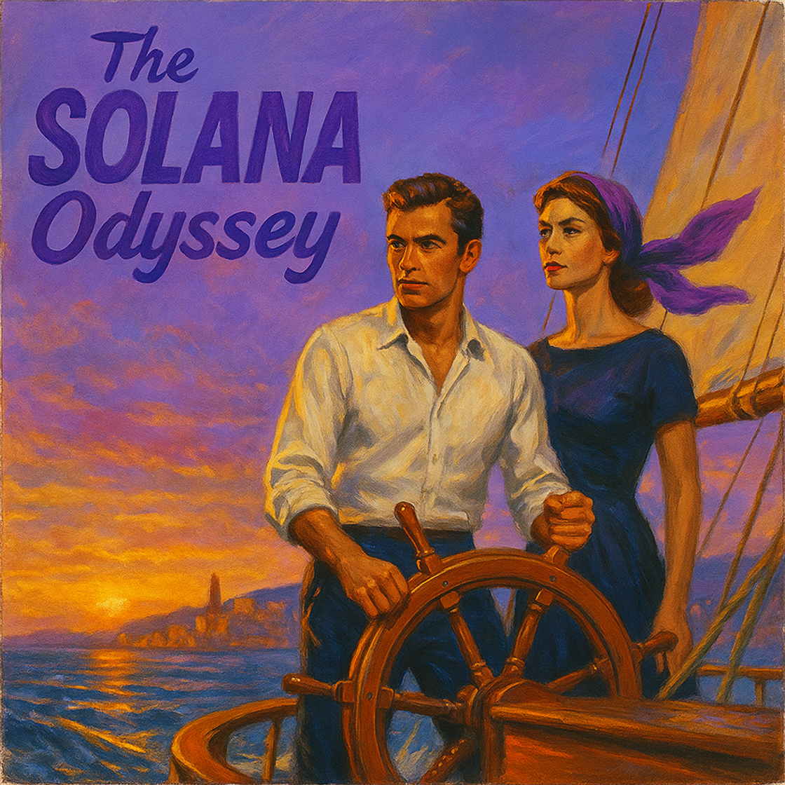 Vintage racing film poster for "The SOLANA Odyssey" featuring a thrilling SOL trading competition on Cube Exchange. Vintage racing film poster for "The SOLANA Odyssey" featuring a thrilling SOL trading competition on Cube Exchange.