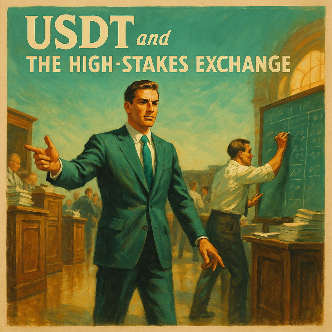 Vintage movie poster for "USDT and The High-Stakes Exchange" trading competition on Cube Exchange, showcasing tense excitement and fortune pivots. Vintage movie poster for "USDT and The High-Stakes Exchange" trading competition on Cube Exchange, showcasing tense excitement and fortune pivots.