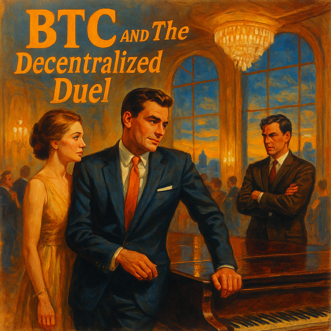 BTC trading competition poster on Cube Exchange, showcasing a grand spectacle with tension and excitement in a vintage movie style. BTC trading competition poster on Cube Exchange, showcasing a grand spectacle with tension and excitement in a vintage movie style.