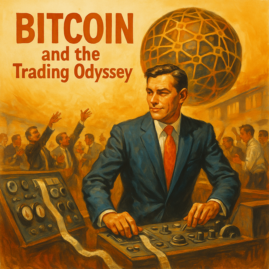 Vintage movie poster for "BITCOIN and the Trading Odyssey" showcasing BTC trading competition on Cube Exchange, depicting a thrilling financial quest. Vintage movie poster for "BITCOIN and the Trading Odyssey" showcasing BTC trading competition on Cube Exchange, depicting a thrilling financial quest.