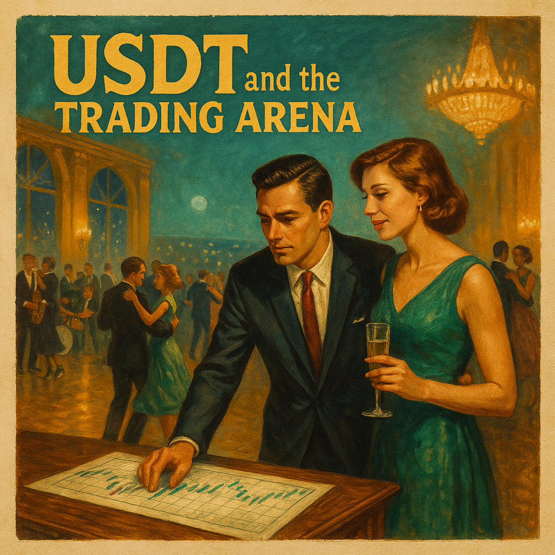 Vintage movie poster for "USDT and the Trading Arena" showcasing a trading competition on Cube Exchange, highlighting strategy and finance. Vintage movie poster for "USDT and the Trading Arena" showcasing a trading competition on Cube Exchange, highlighting strategy and finance.