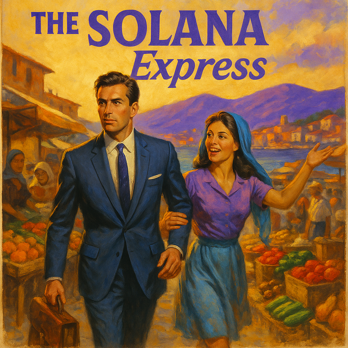 Vintage movie poster for "The SOLANA Express" showcasing a thrilling SOL trading competition on Cube Exchange. Vintage movie poster for "The SOLANA Express" showcasing a thrilling SOL trading competition on Cube Exchange.