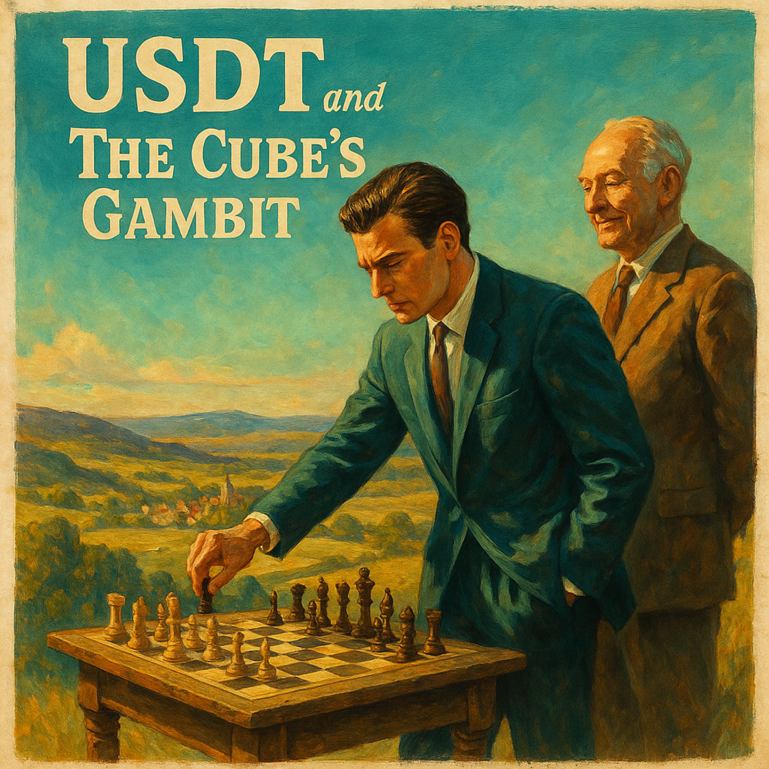 USDT trading competition on Cube Exchange, vintage movie poster style, showcasing high-stakes excitement and strategic prowess. USDT trading competition on Cube Exchange, vintage movie poster style, showcasing high-stakes excitement and strategic prowess.