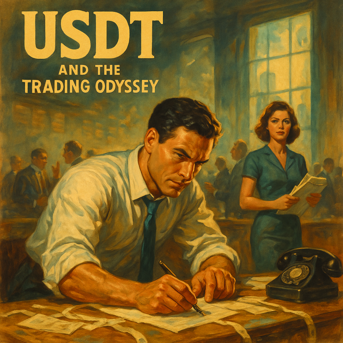 Vintage movie poster for "USDT and the Trading Odyssey" showcasing a thrilling trading competition on Cube Exchange. Vintage movie poster for "USDT and the Trading Odyssey" showcasing a thrilling trading competition on Cube Exchange.
