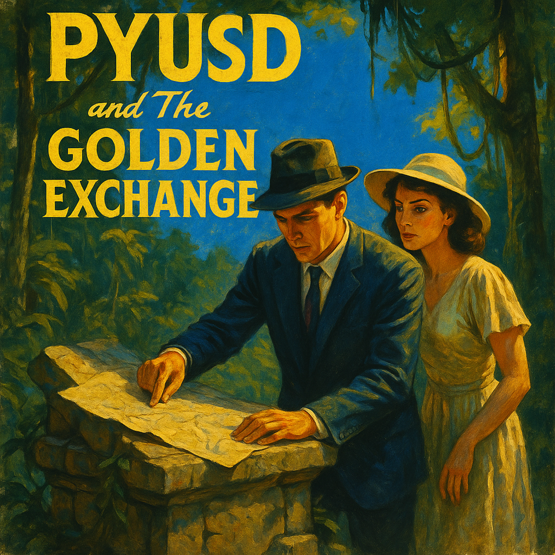 Vintage movie poster for "PYUSD and The Golden Exchange" trading competition on Cube Exchange, showcasing a dynamic treasure hunt scene. Vintage movie poster for "PYUSD and The Golden Exchange" trading competition on Cube Exchange, showcasing a dynamic treasure hunt scene.
