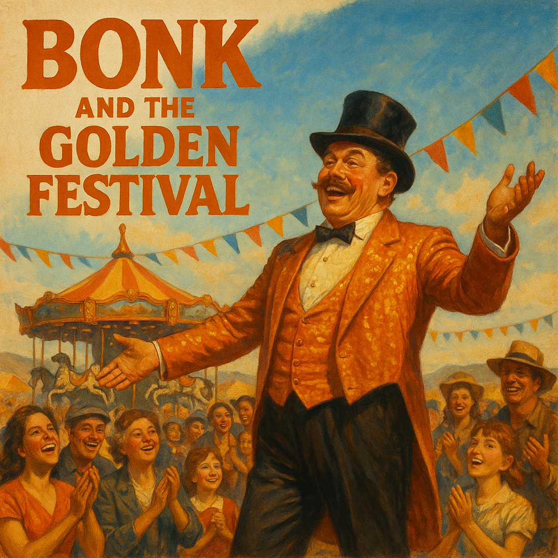 Vintage movie poster for "BONK and the Golden Festival" showcasing a jubilant trading competition on Cube Exchange. Vintage movie poster for "BONK and the Golden Festival" showcasing a jubilant trading competition on Cube Exchange.