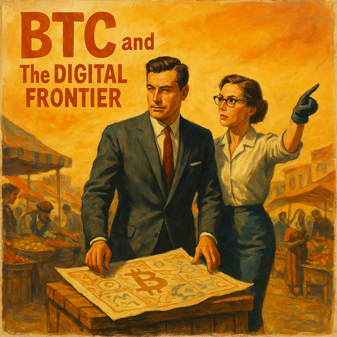 BTC trading competition on Cube Exchange, vintage movie poster style, showcasing an adventurous expedition in a digital realm. BTC trading competition on Cube Exchange, vintage movie poster style, showcasing an adventurous expedition in a digital realm.