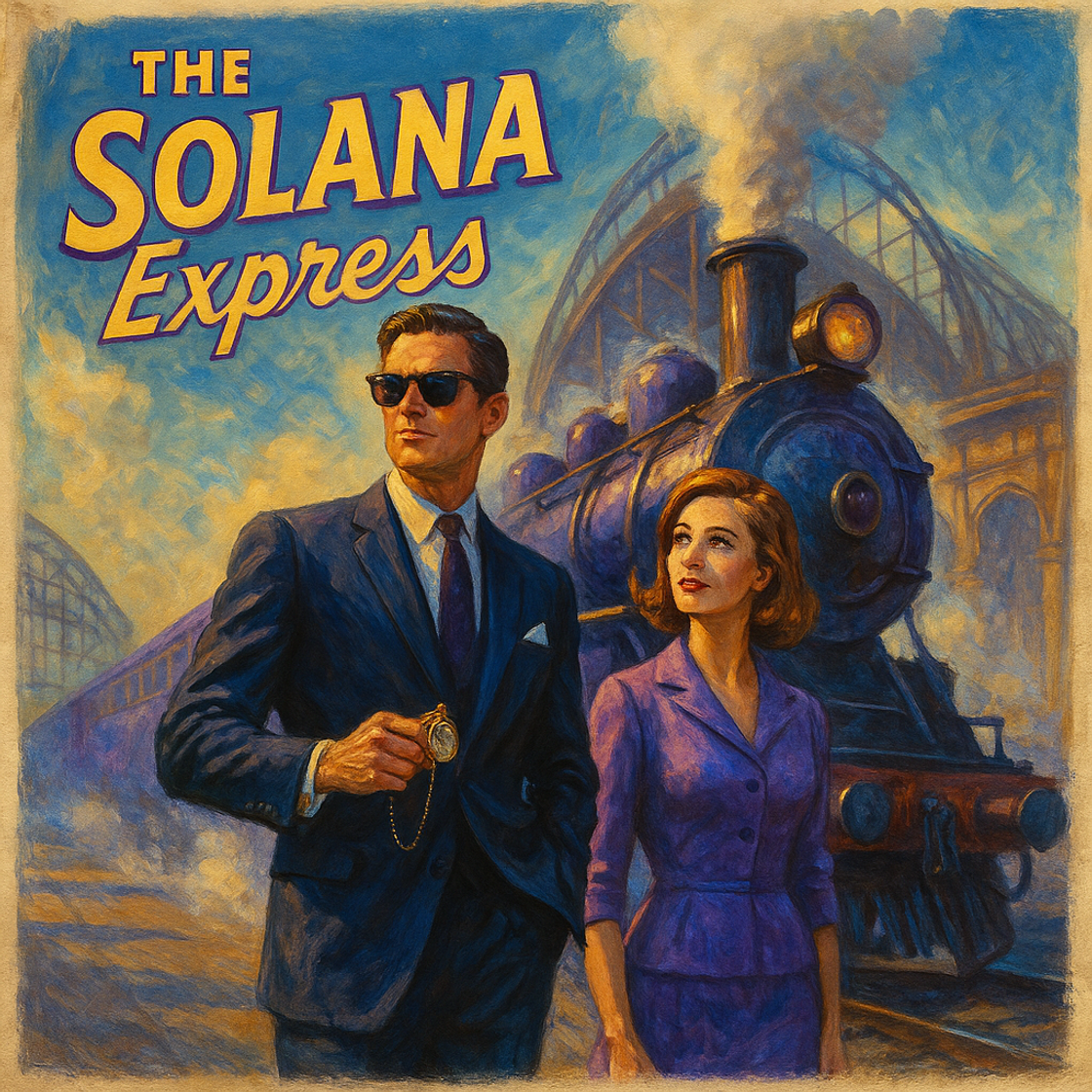 Vintage movie poster for "The SOLANA Express" showcasing a racing scene, promoting SOL trading competition on Cube Exchange. Vintage movie poster for "The SOLANA Express" showcasing a racing scene, promoting SOL trading competition on Cube Exchange.