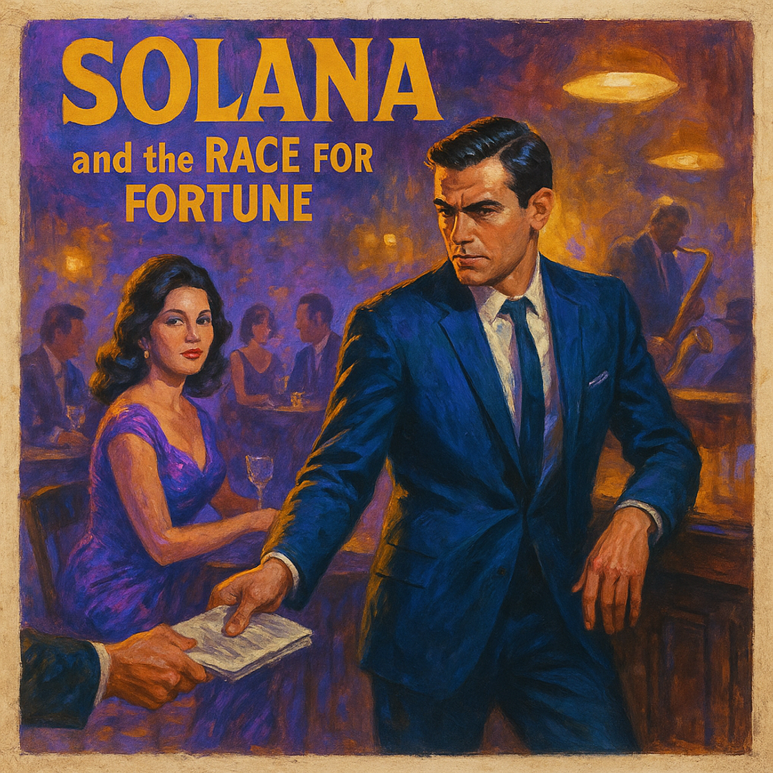 Vintage movie poster for "SOLANA and the Race for Fortune" trading competition on Cube Exchange, showcasing an electric racing scene. Vintage movie poster for "SOLANA and the Race for Fortune" trading competition on Cube Exchange, showcasing an electric racing scene.