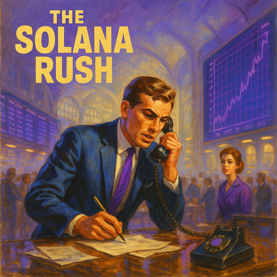 Vintage movie poster for "The SOLANA Rush" showcasing a SOL trading competition on Cube Exchange, radiating exhilarating tension and ambition. Vintage movie poster for "The SOLANA Rush" showcasing a SOL trading competition on Cube Exchange, radiating exhilarating tension and ambition.