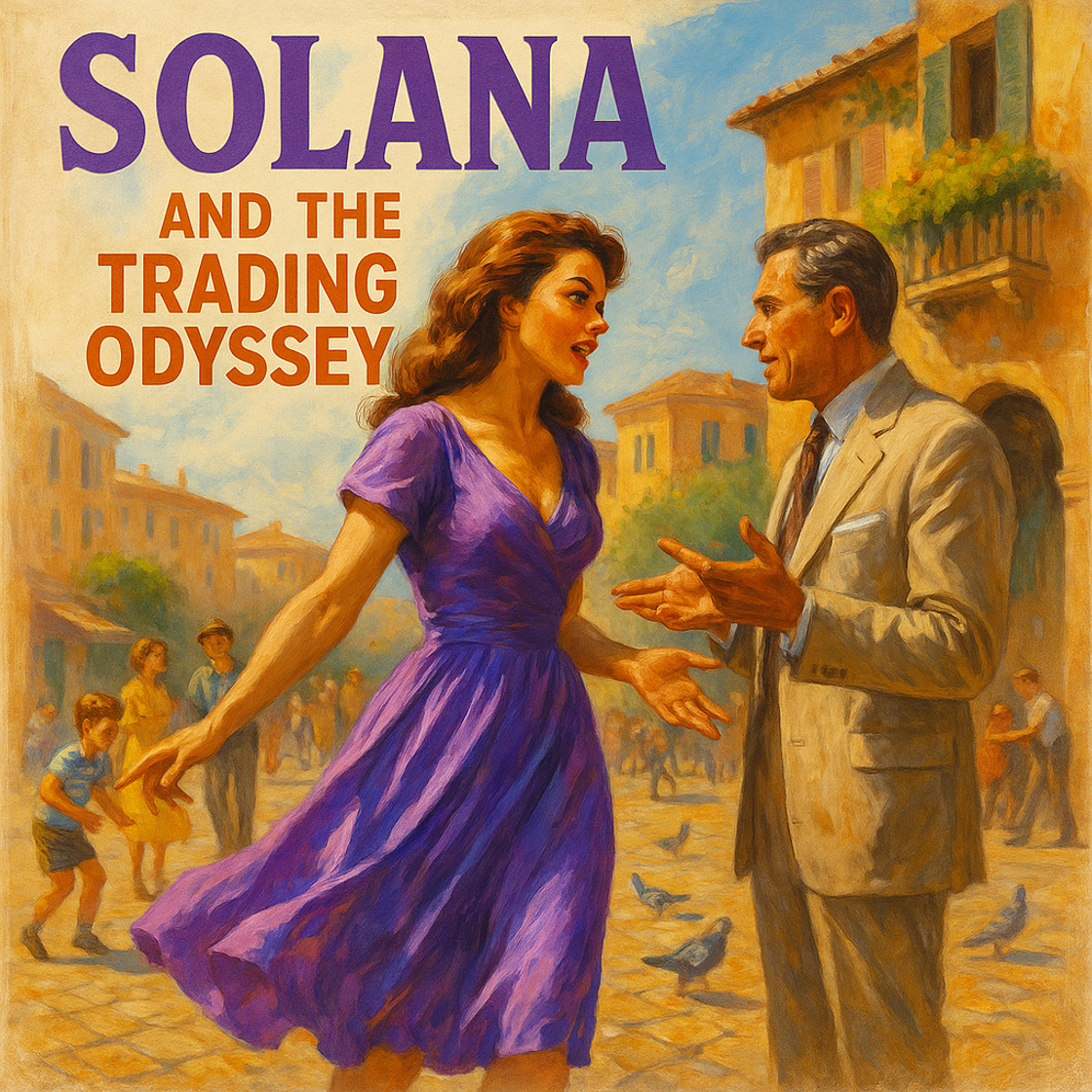 Vintage movie poster for "SOLANA and The Trading Odyssey" showcasing a thrilling SOL trading competition on Cube Exchange. Vintage movie poster for "SOLANA and The Trading Odyssey" showcasing a thrilling SOL trading competition on Cube Exchange.
